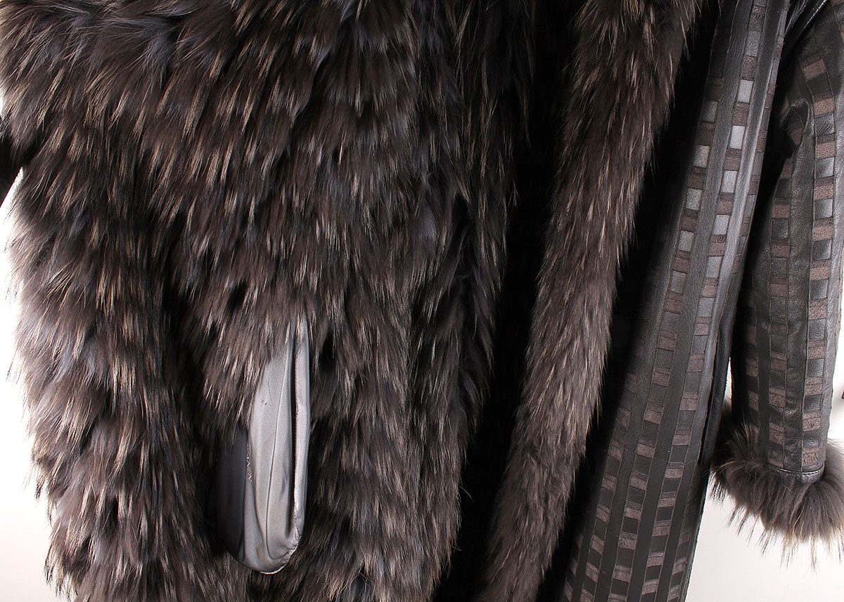 Reversible Leather and Raccoon Fur Trench Coat