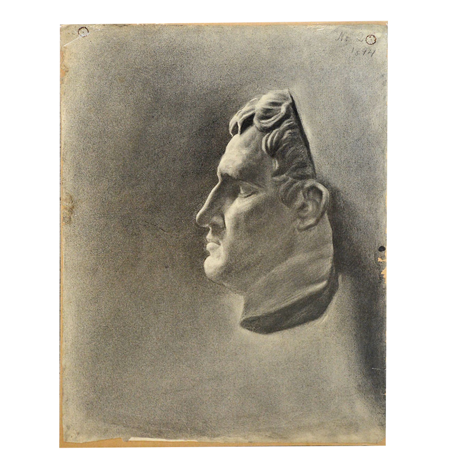 Anne Fleckenstein Original "Head of Nero No. 2" Charcoal, c. 1894