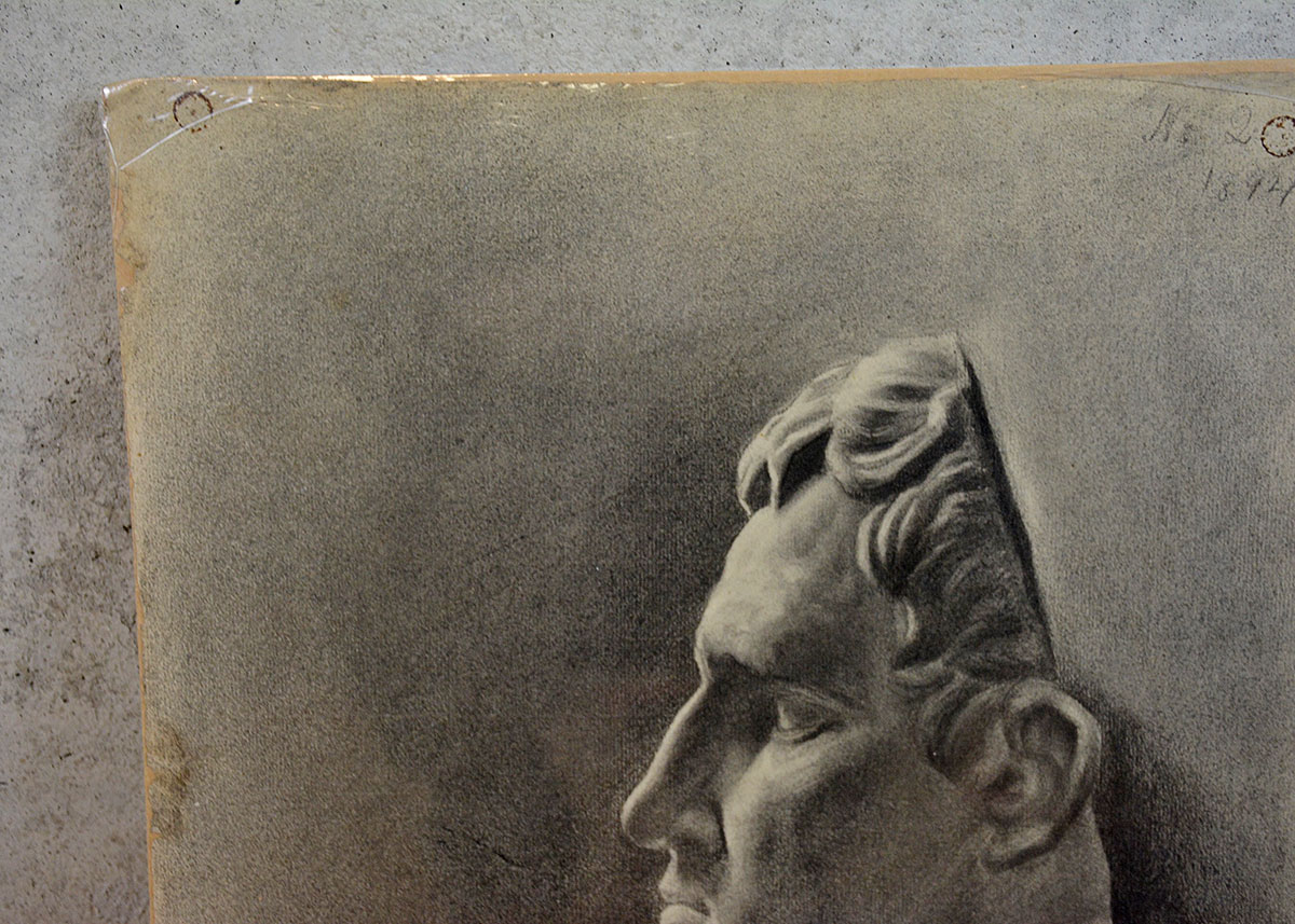 Anne Fleckenstein Original "Head of Nero No. 2" Charcoal, c. 1894