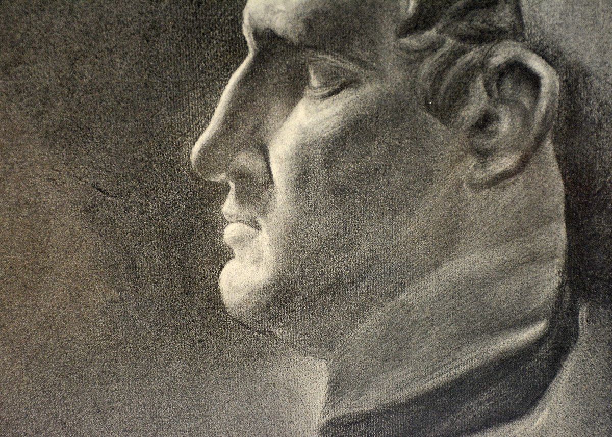 Anne Fleckenstein Original "Head of Nero No. 2" Charcoal, c. 1894