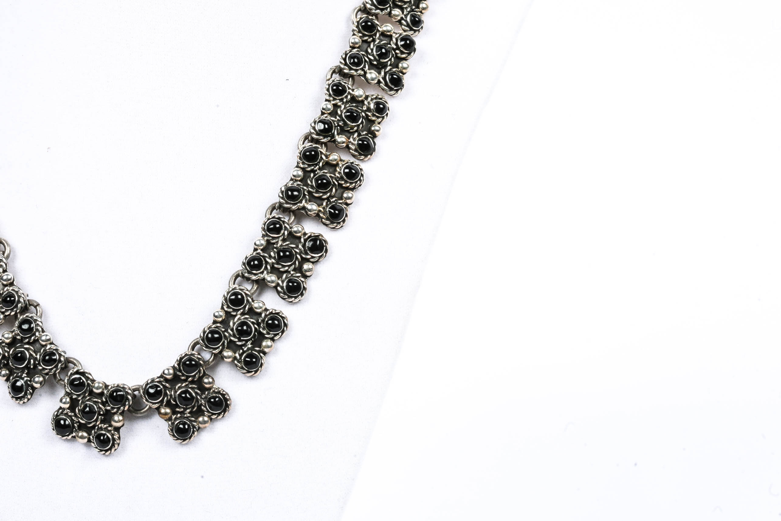 Sterling Silver Black Beaded Necklace and Earring Set