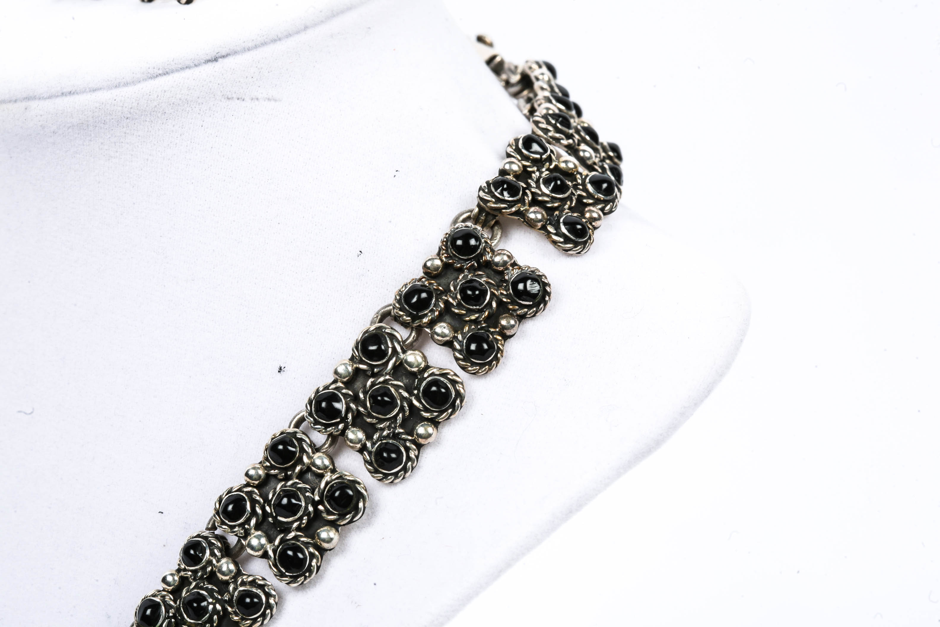 Sterling Silver Black Beaded Necklace and Earring Set