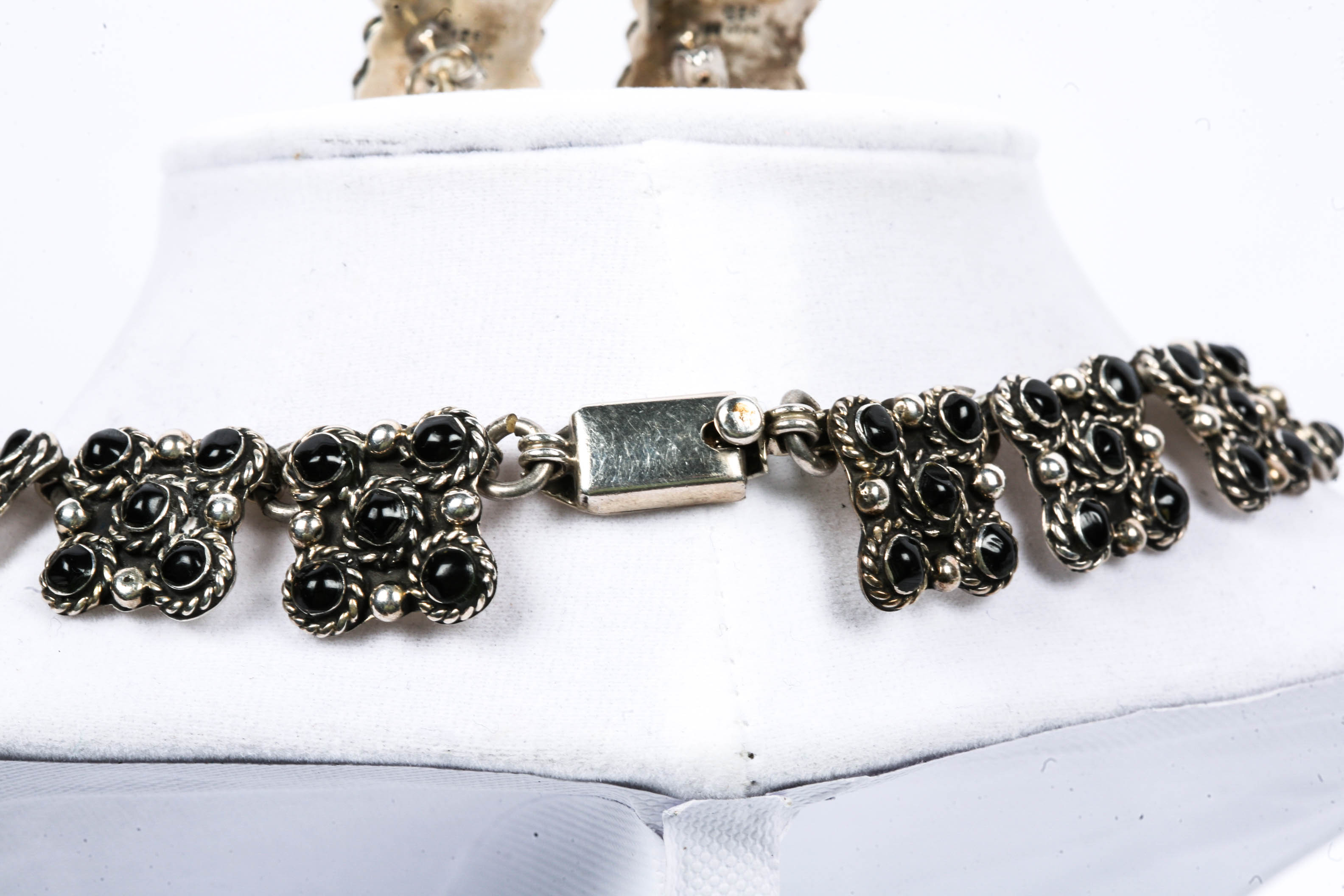 Sterling Silver Black Beaded Necklace and Earring Set