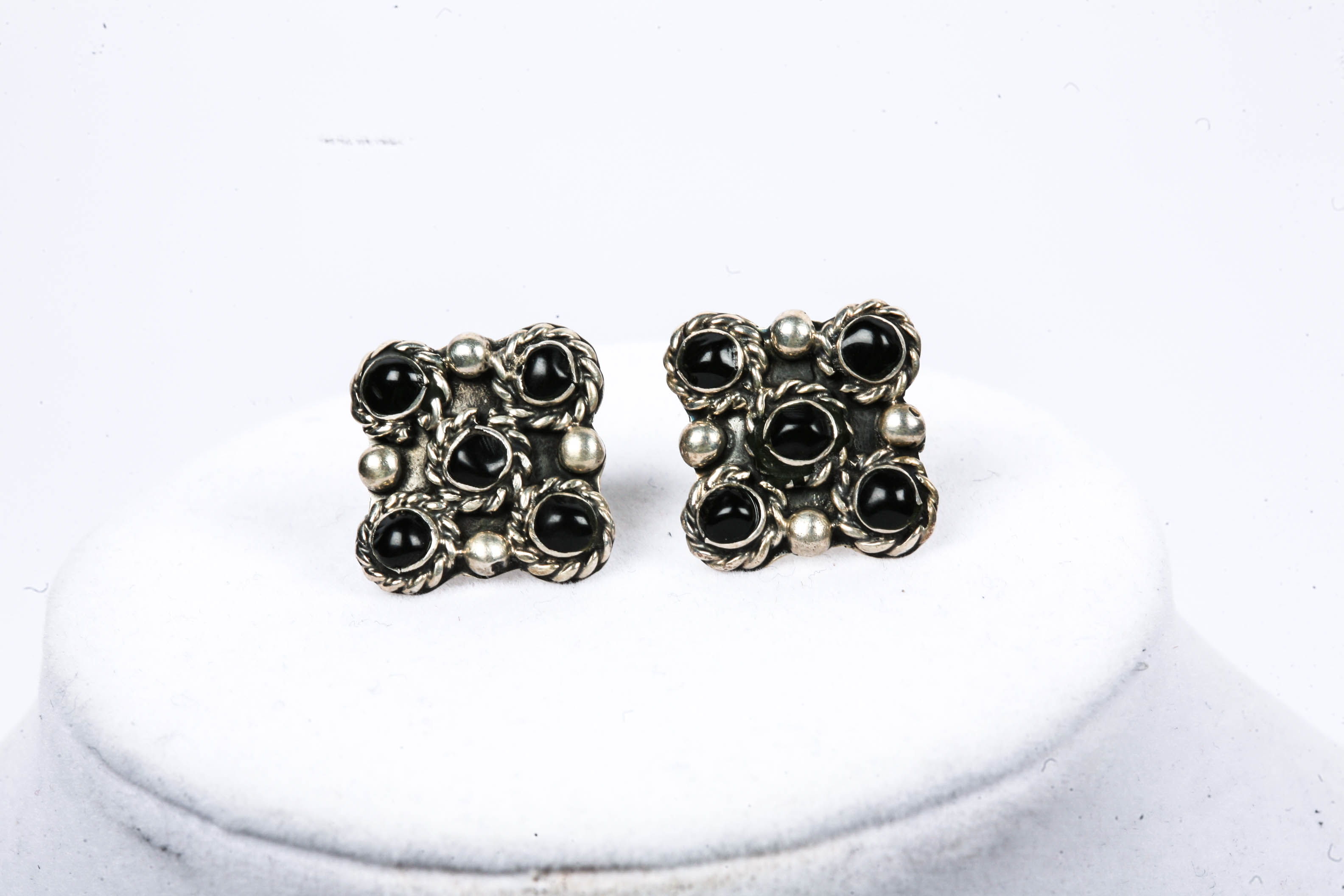 Sterling Silver Black Beaded Necklace and Earring Set