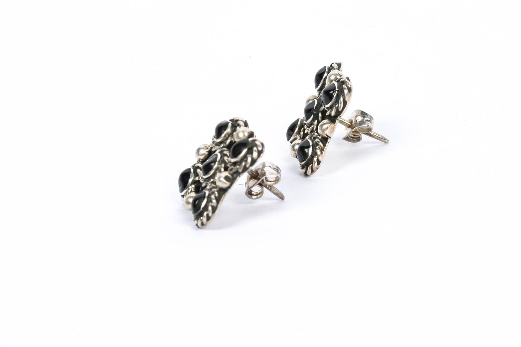 Sterling Silver Black Beaded Necklace and Earring Set