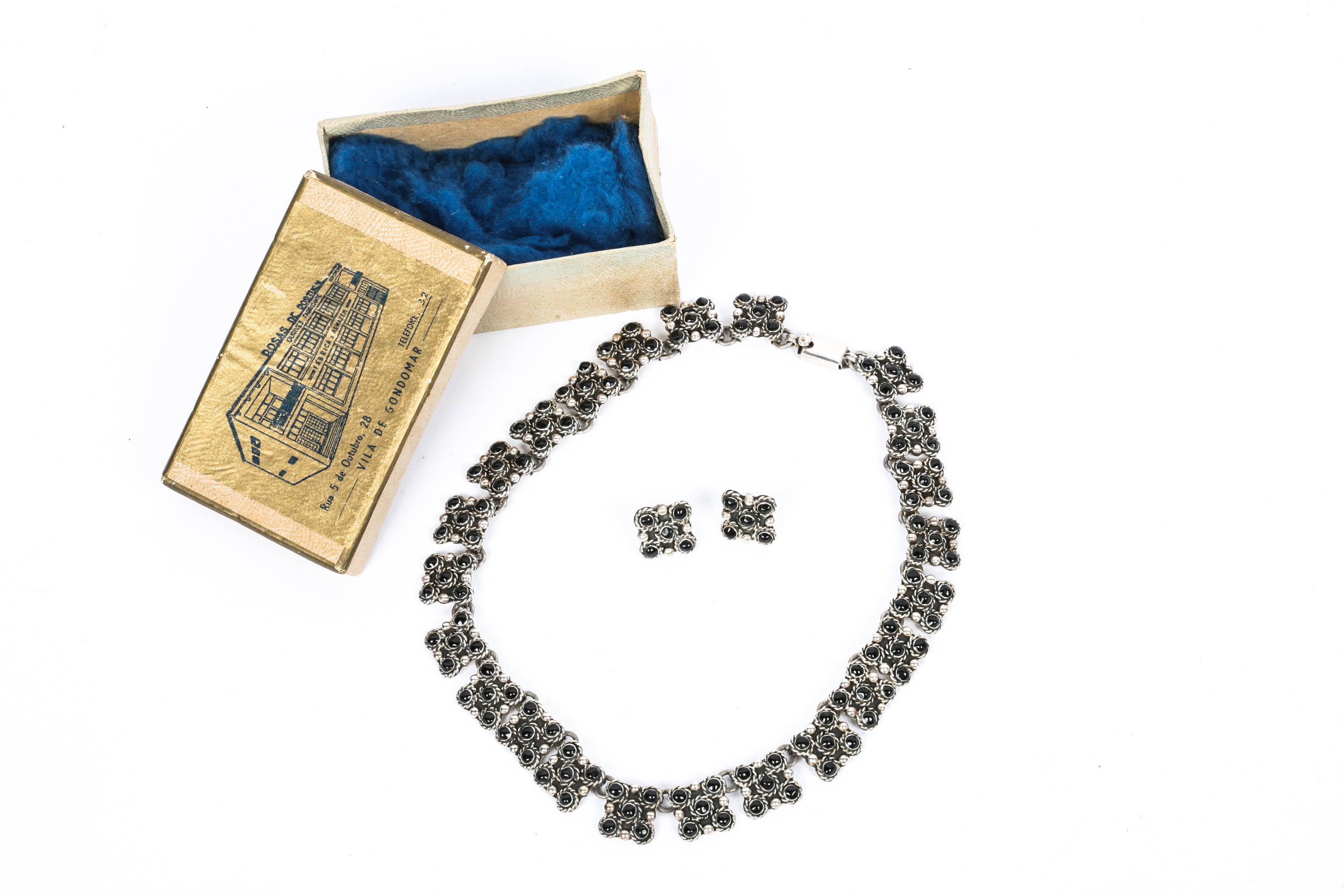 Sterling Silver Black Beaded Necklace and Earring Set