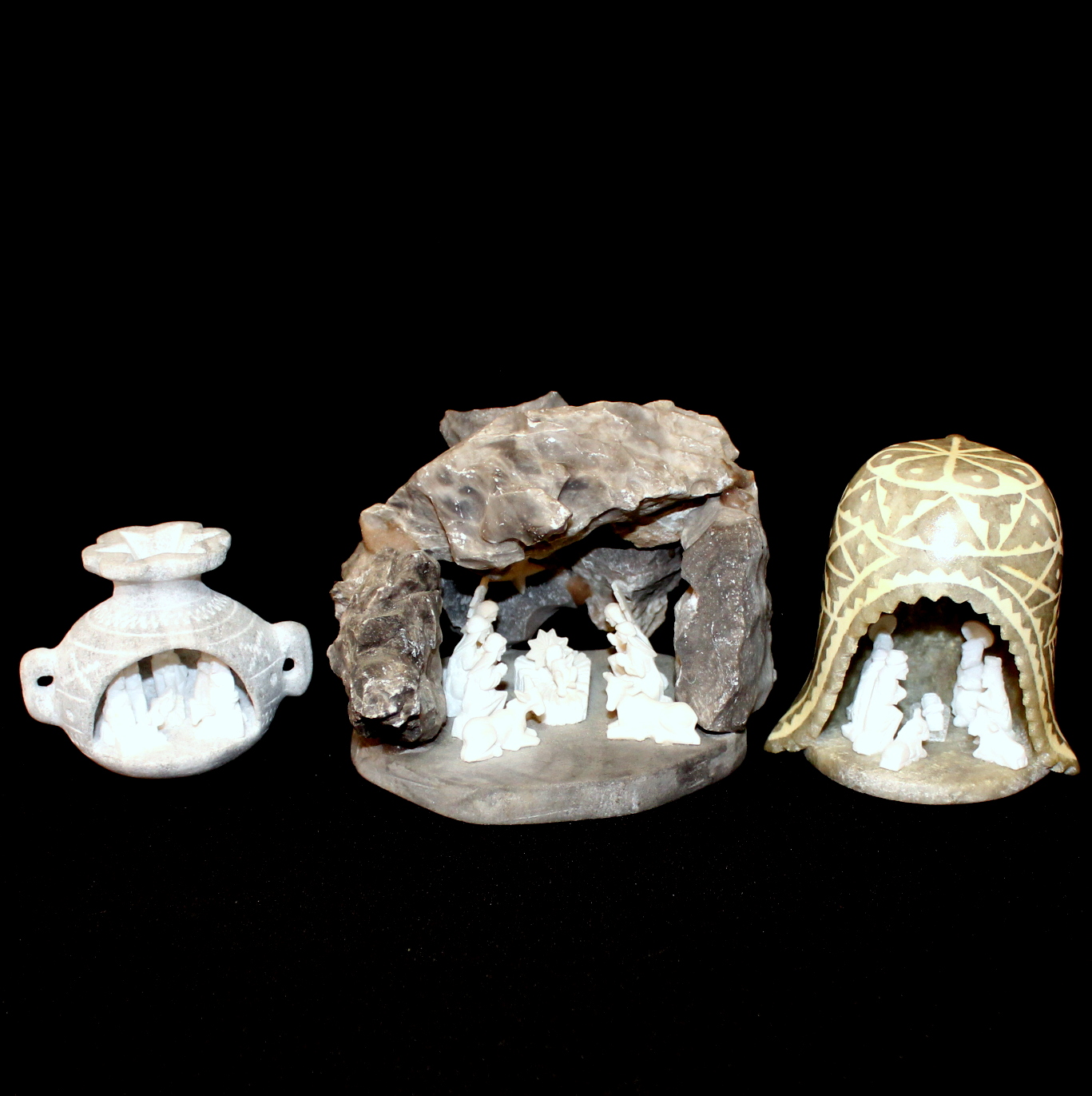 Three Carved Stone Manger Scenes