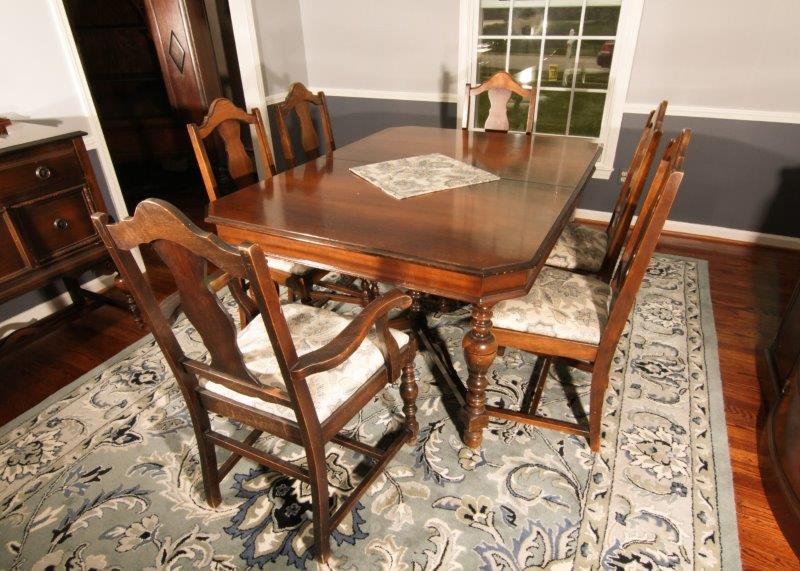 Walnut Dining Table with Six Chairs