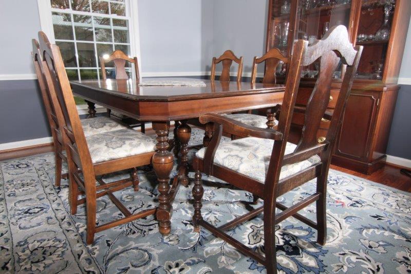 Walnut Dining Table with Six Chairs