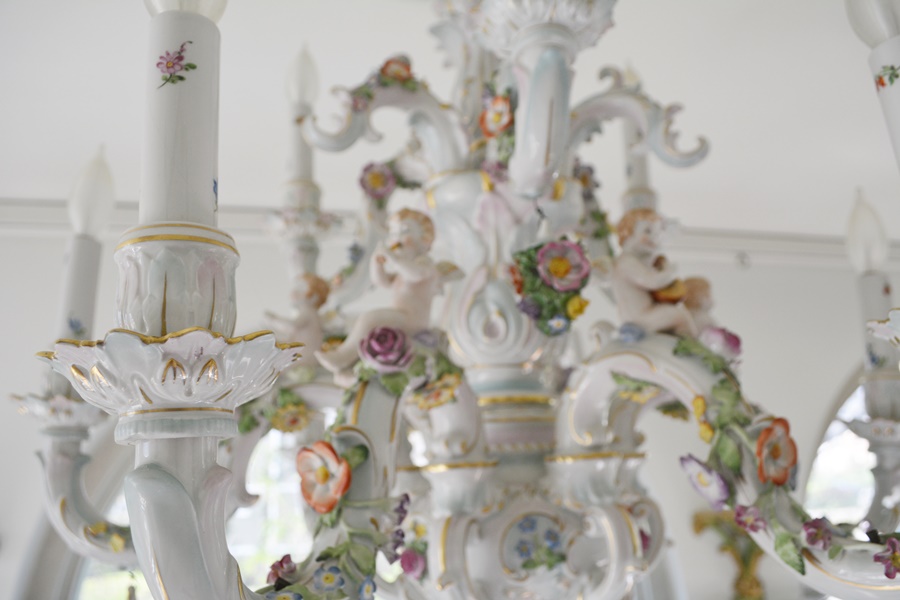 Capodimonte Style Floral and Figural Porcelain Chandelier c. 1900