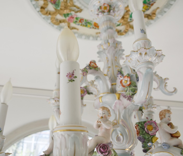Capodimonte Style Floral and Figural Porcelain Chandelier c. 1900