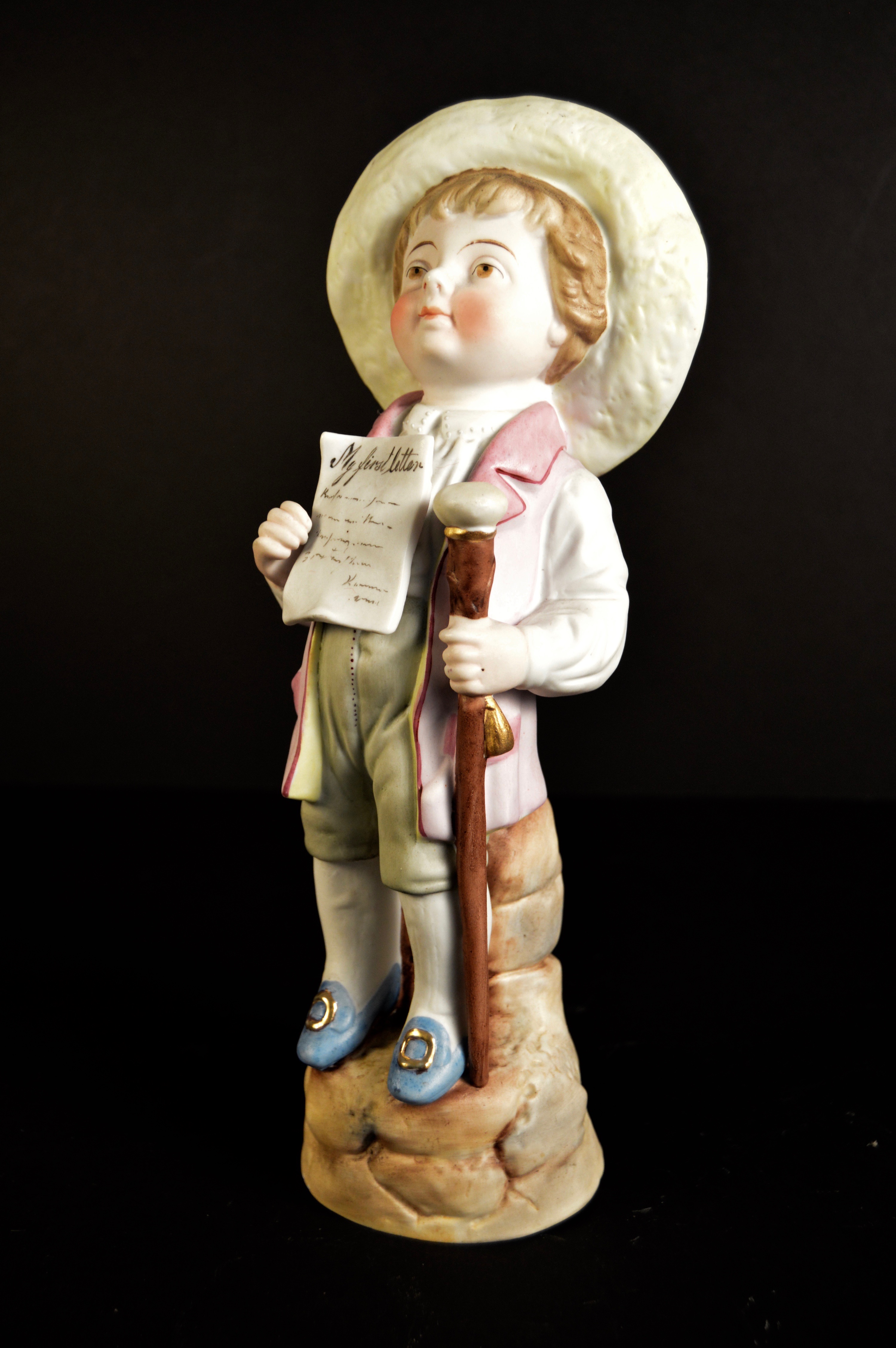Antique German Bisque "My First Letter" Porcelain Figure