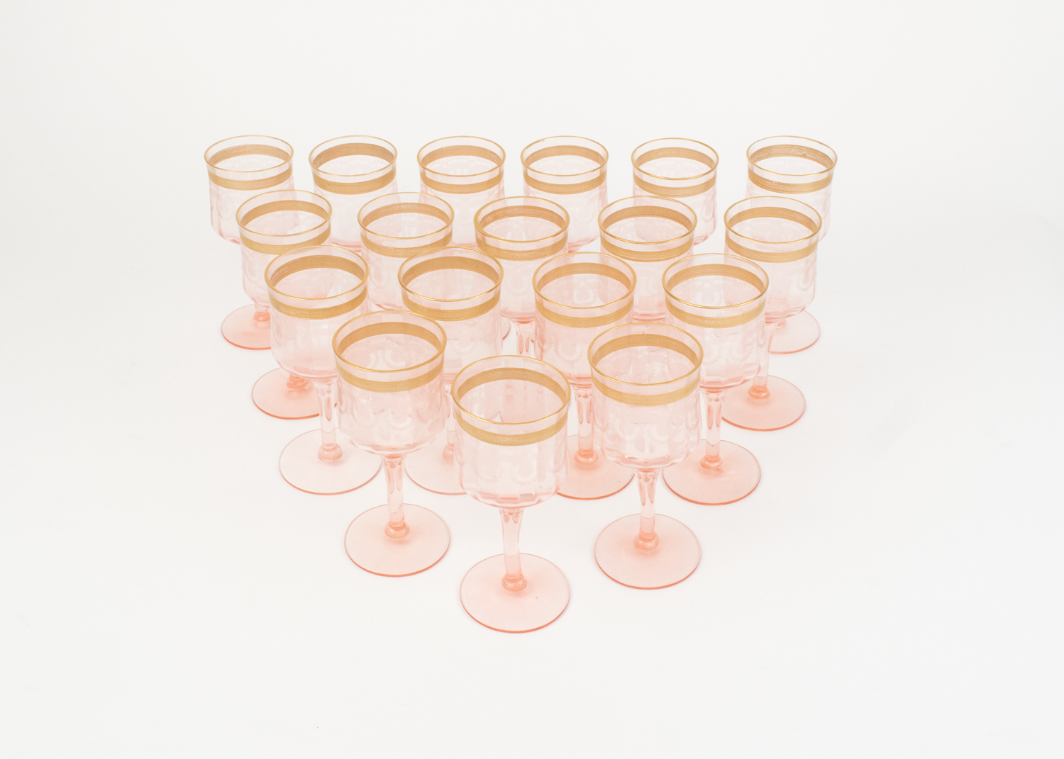 Set of Eighteen Cambridge Gold Encrusted Claret Wine Glasses