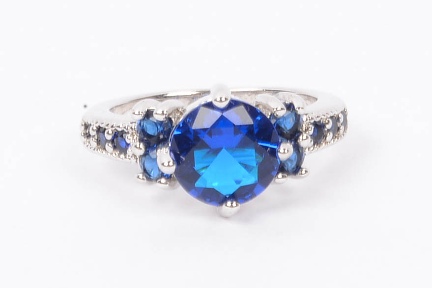 10K Gold Plated Faux Sapphire Ring