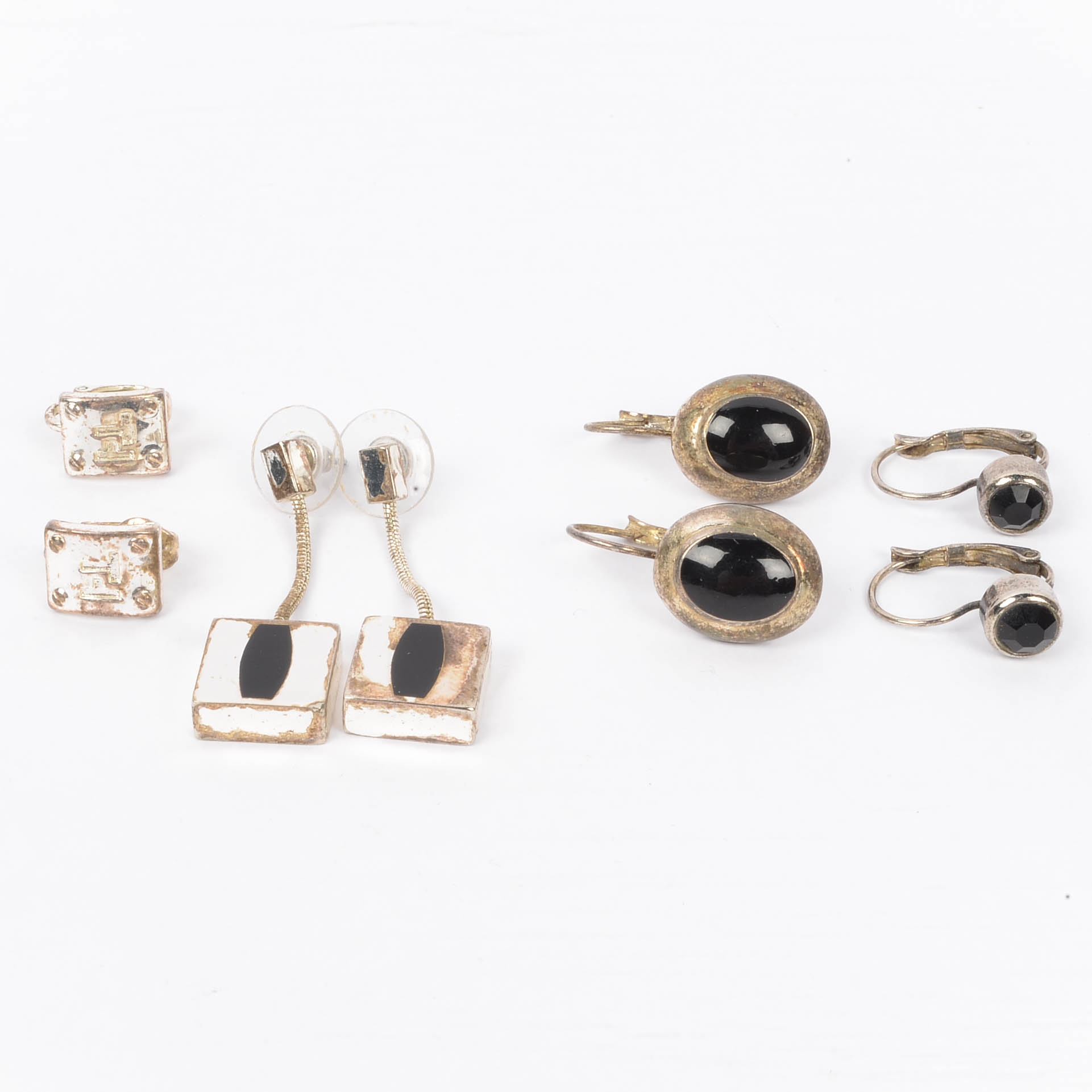 Collection of Silver Tone and Black Stone Earrings