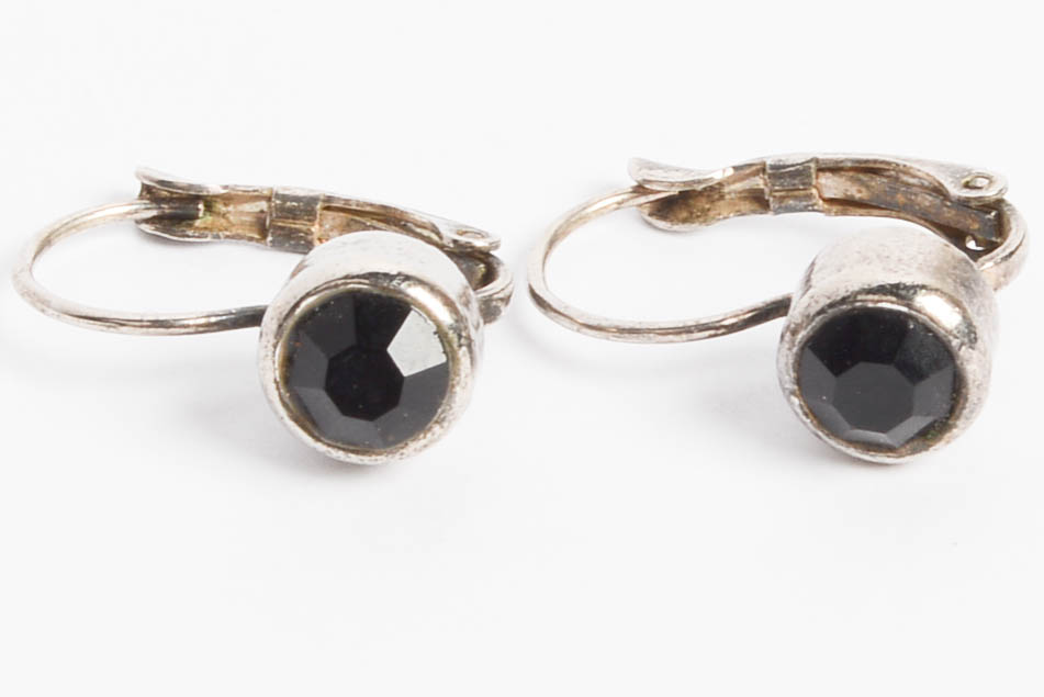 Collection of Silver Tone and Black Stone Earrings