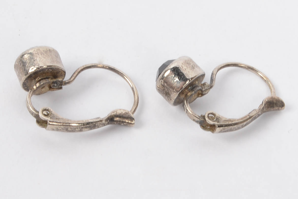 Collection of Silver Tone and Black Stone Earrings