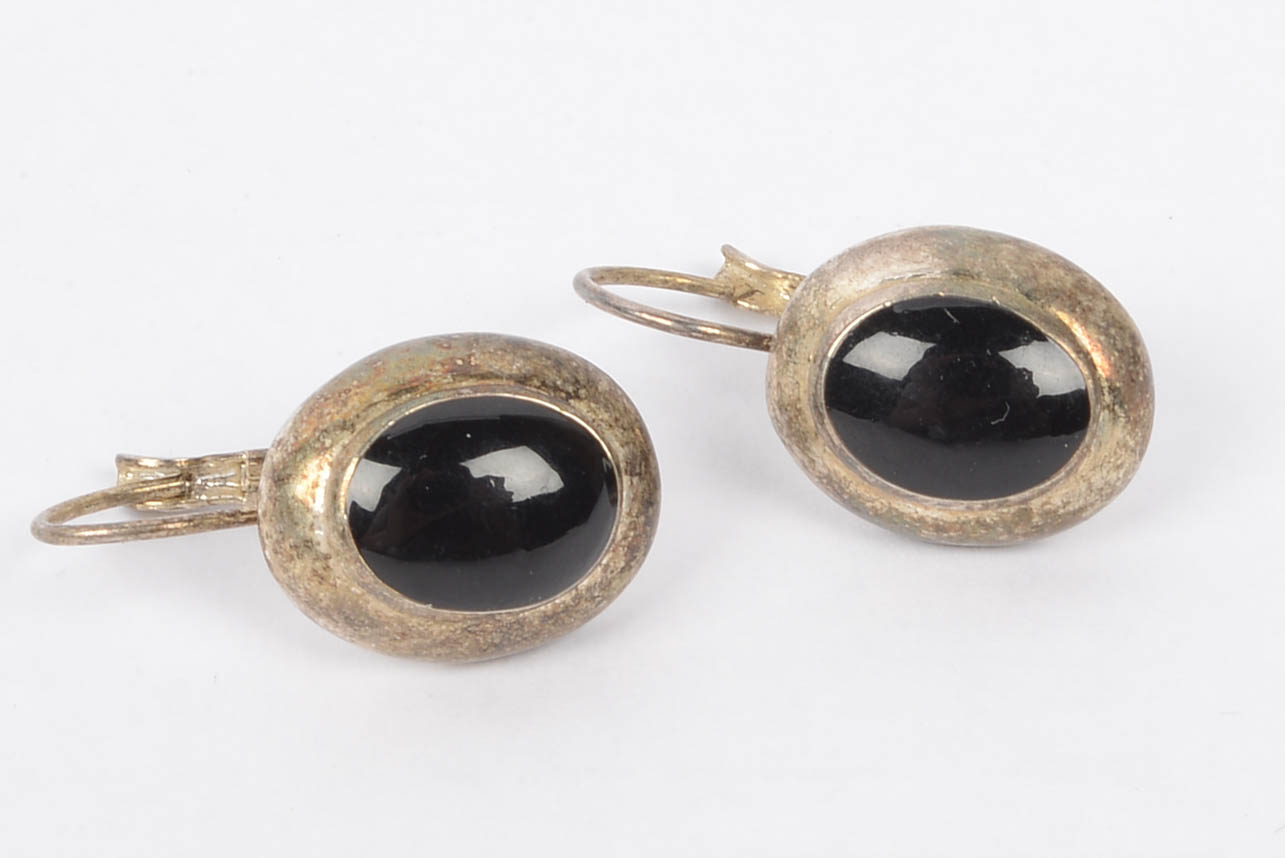 Collection of Silver Tone and Black Stone Earrings