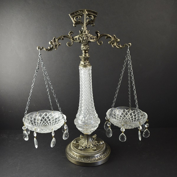 Vintage Metal Balance Scale with Crystal Bowls