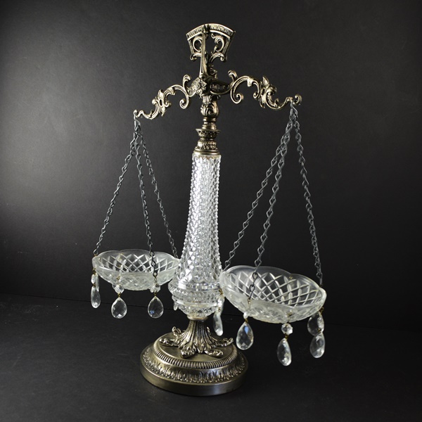 Vintage Metal Balance Scale with Crystal Bowls