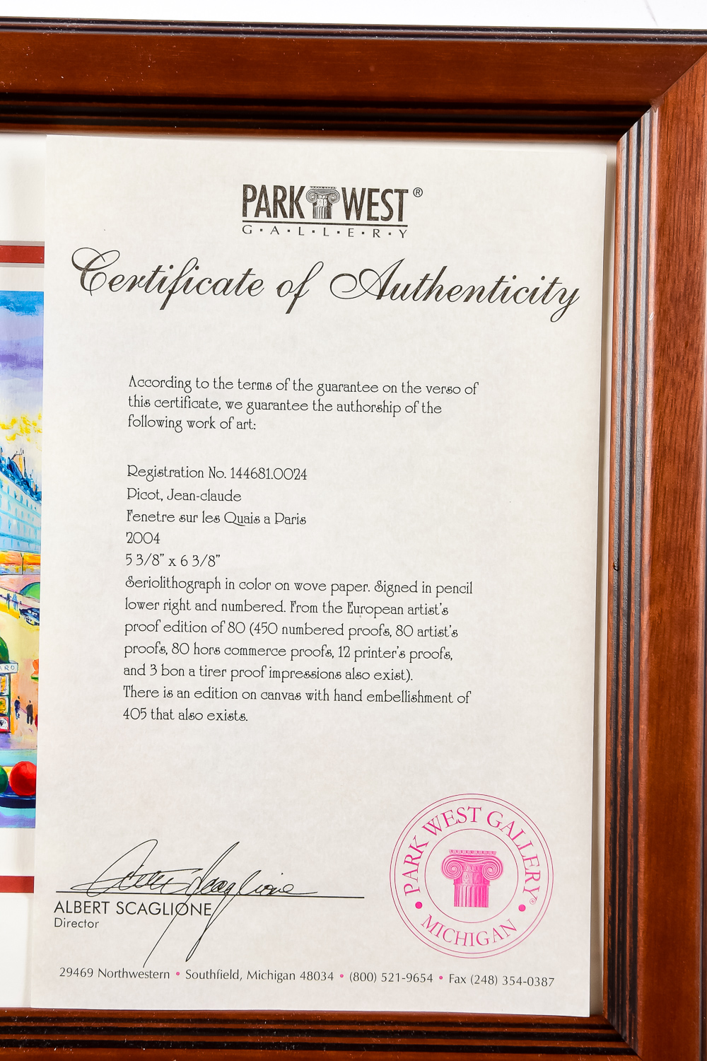 "Fenetre sur les Quais et Paris" Seriolithograph by Jean-Claude Picot 5/80