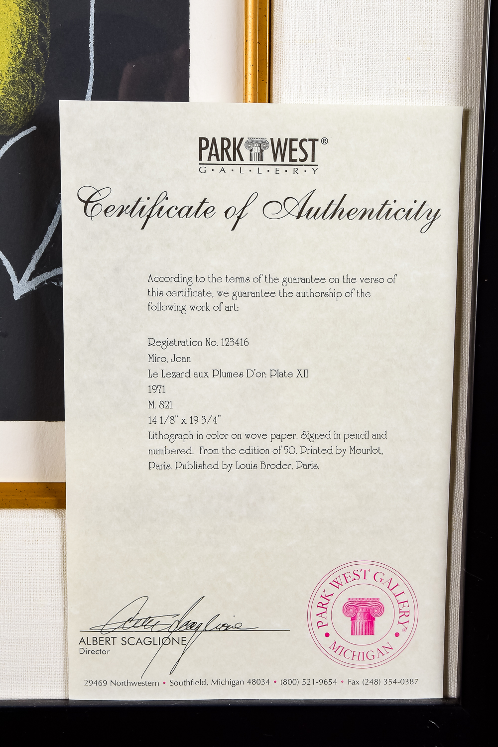 Joan Miro "Le Lezard aux Plumes d' Or: Plate XII" Lithograph