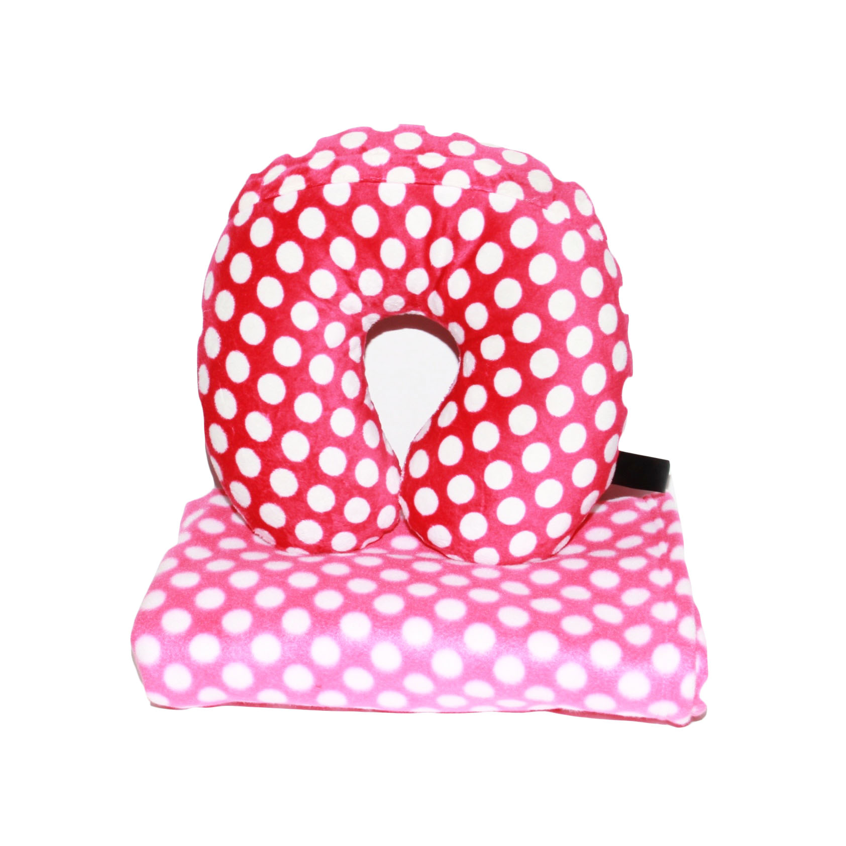 Pink Polka Dot Travel Pillow and Blanket