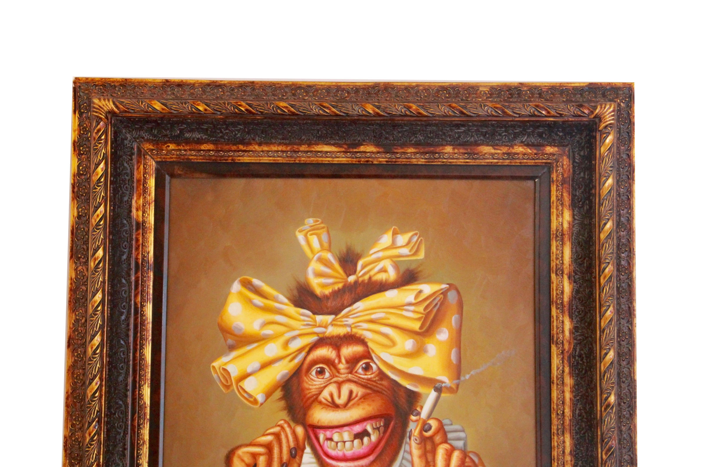 Framed Acrylic on Canvas of a Humanized Chimpanzee By Henry C.