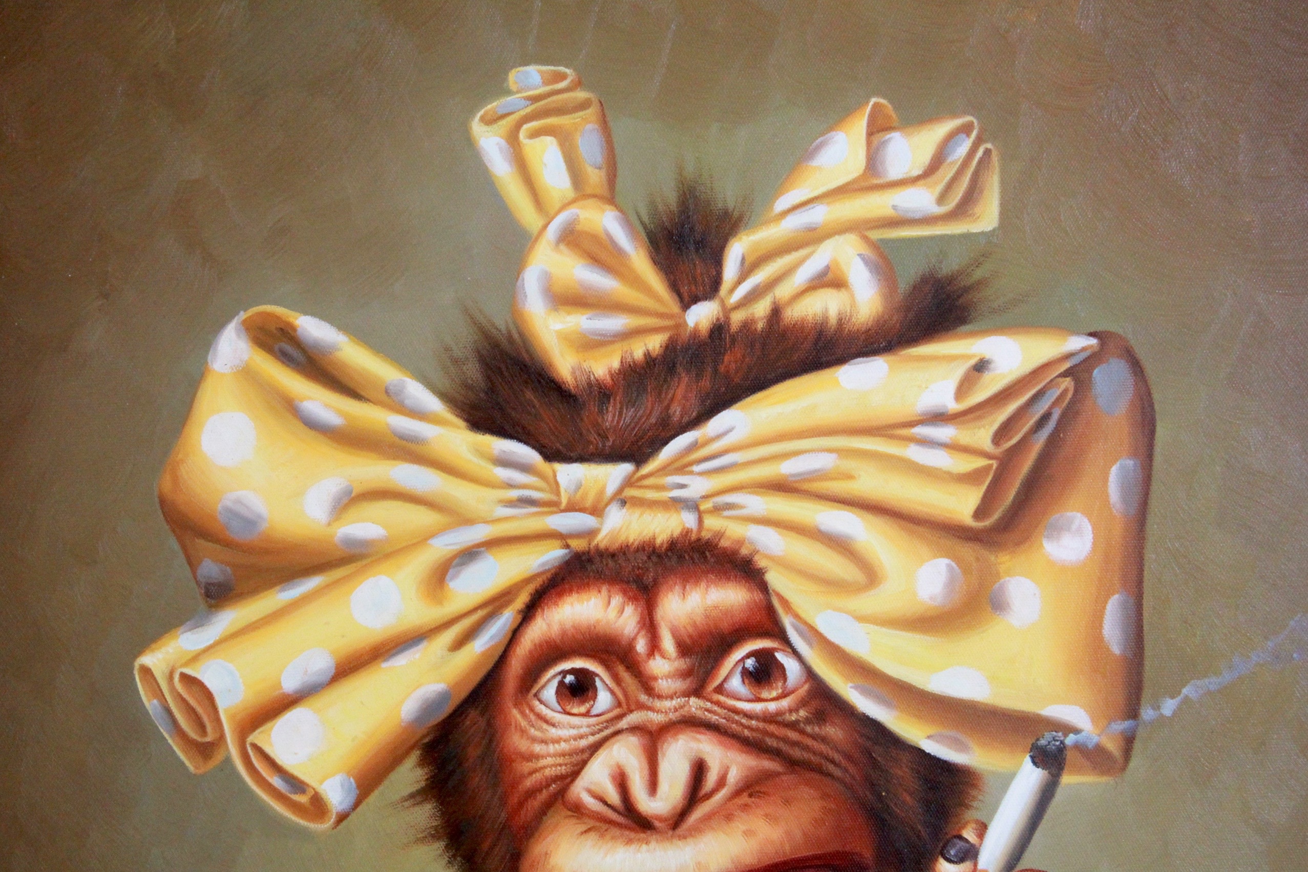 Framed Acrylic on Canvas of a Humanized Chimpanzee By Henry C.