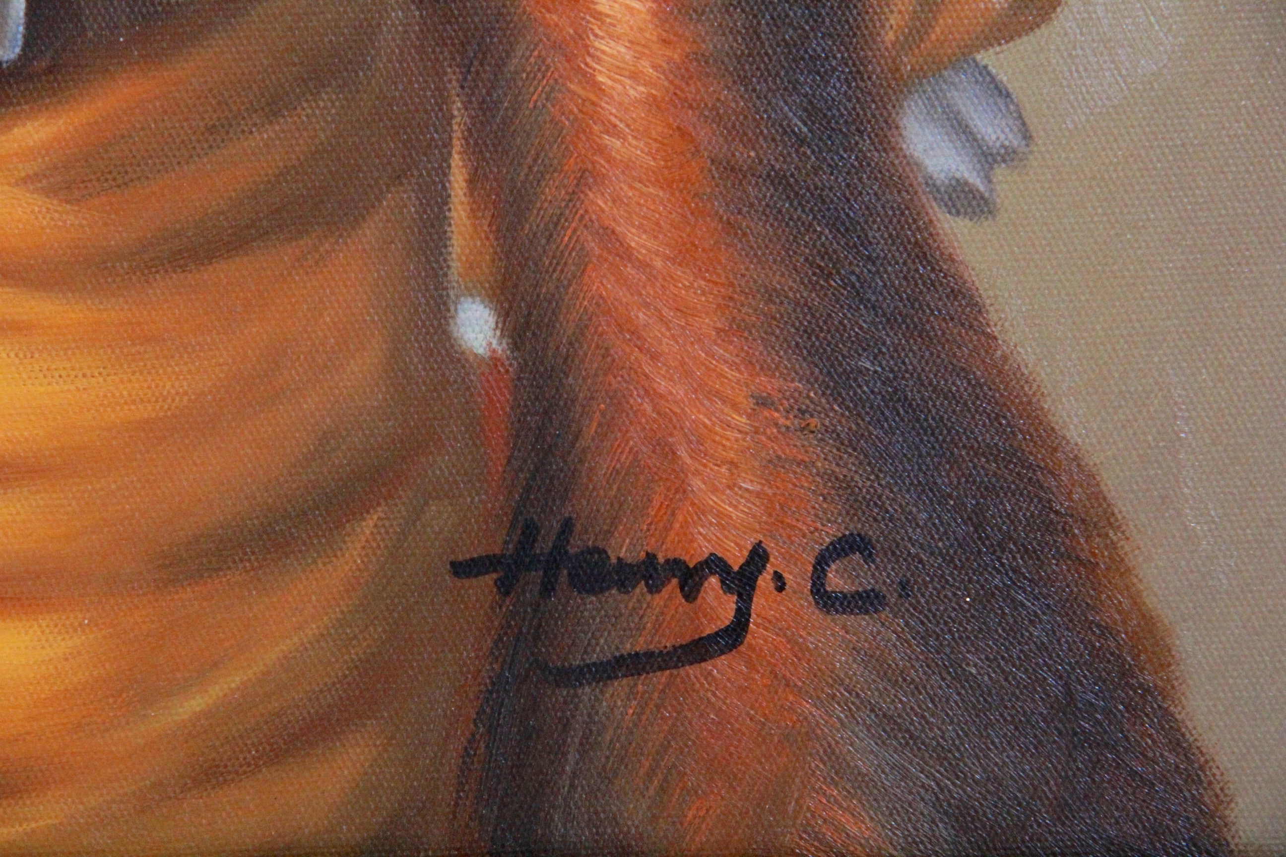 Framed Acrylic on Canvas of a Humanized Chimpanzee By Henry C.