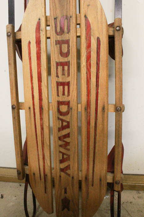 Red Metal and Wood Speedway Sled