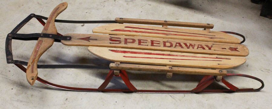 Red Metal and Wood Speedway Sled
