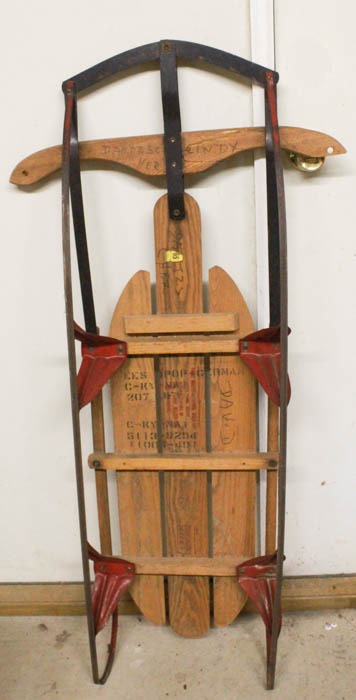 Red Metal and Wood Speedway Sled