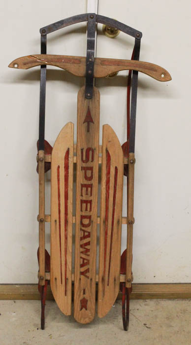 Red Metal and Wood Speedway Sled