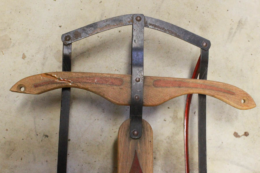 Red Metal and Wood Speedway Sled