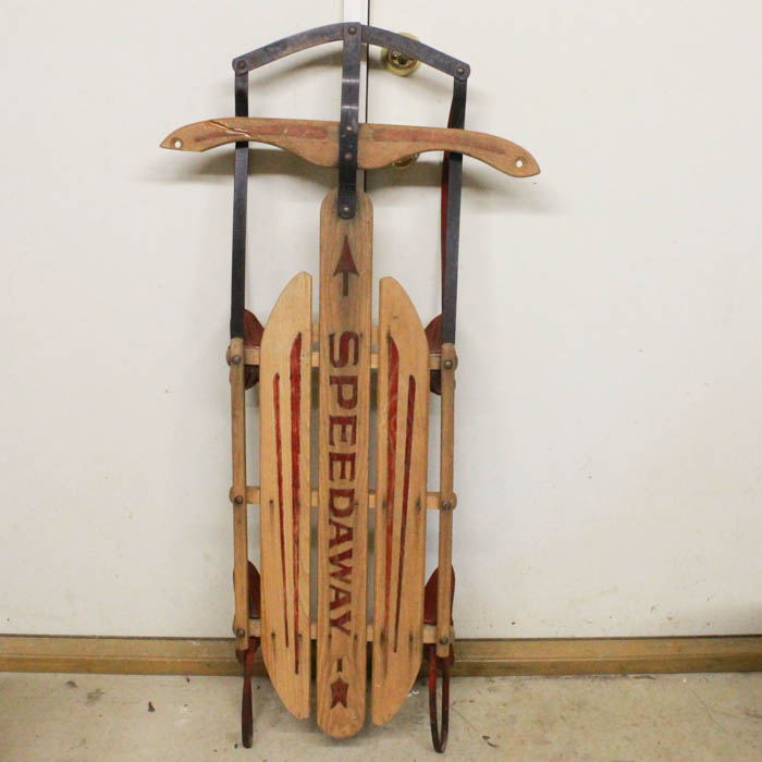 Red Metal and Wood Speedway Sled