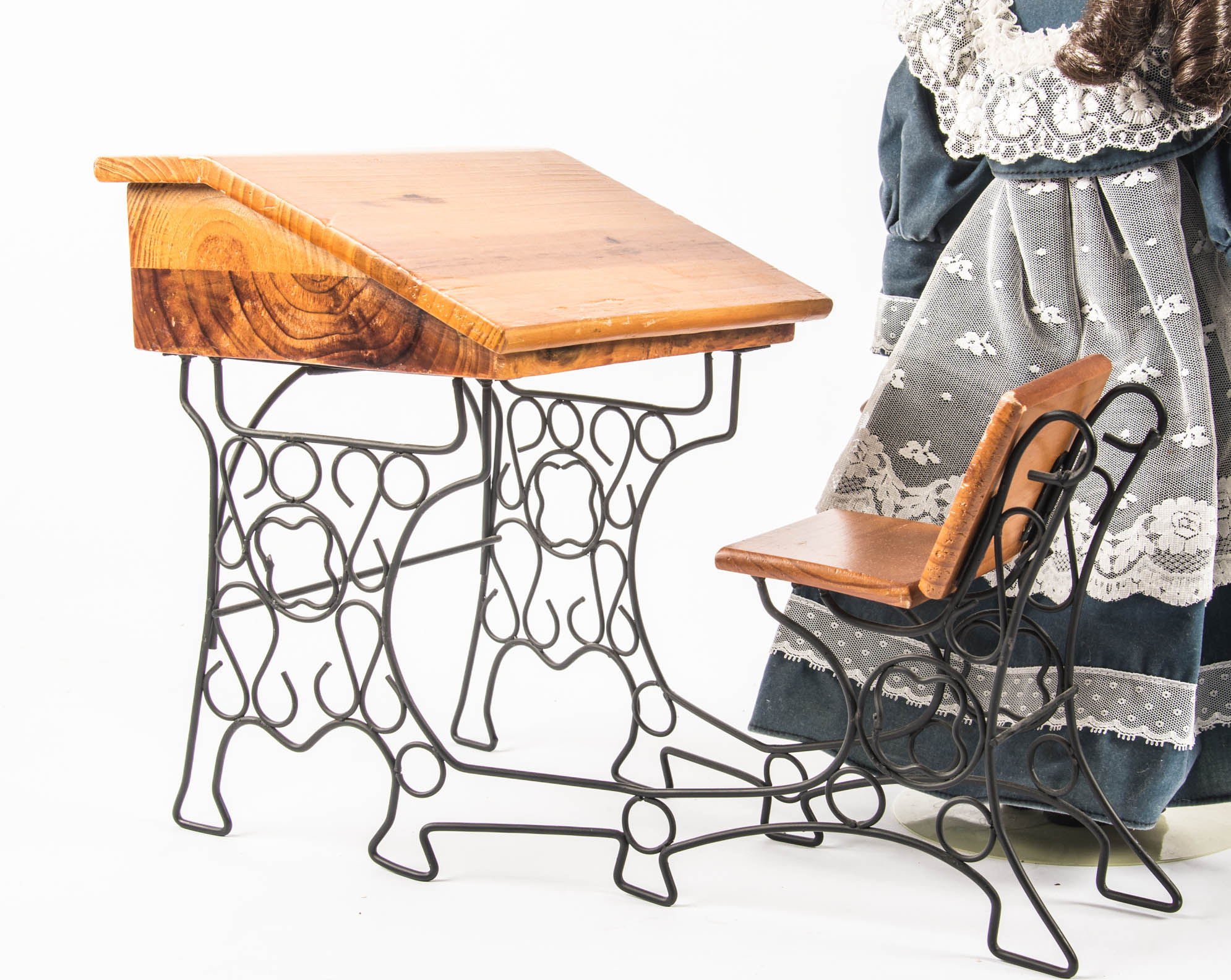 Porcelan Doll with Desk and Chair