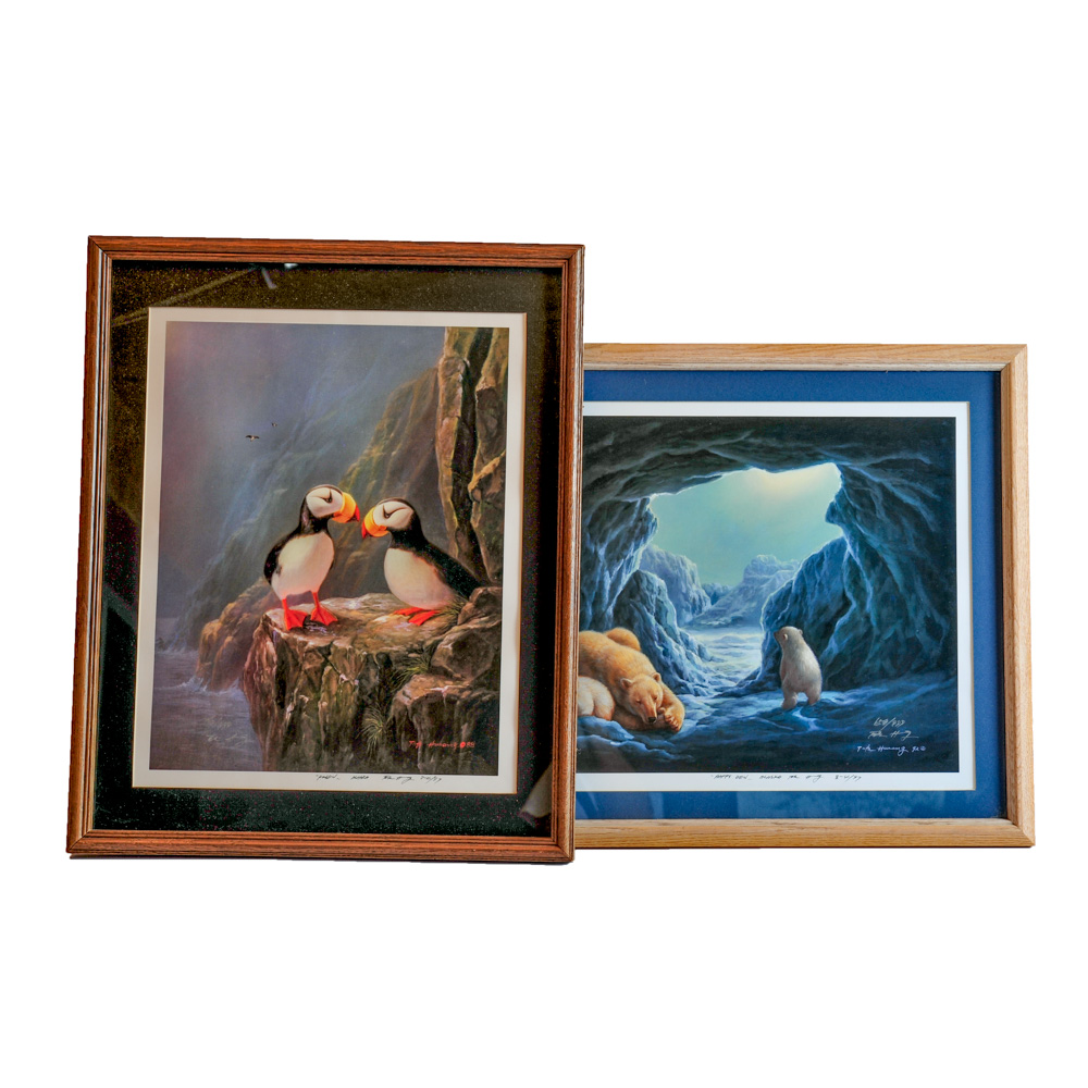 Pair of Tok Hwang Signed Limited Edition Lithgraphs