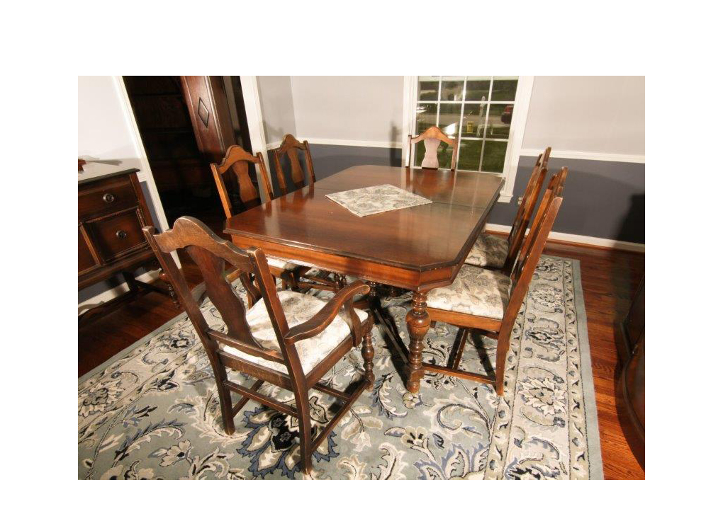 Walnut Dining Table with Six Chairs
