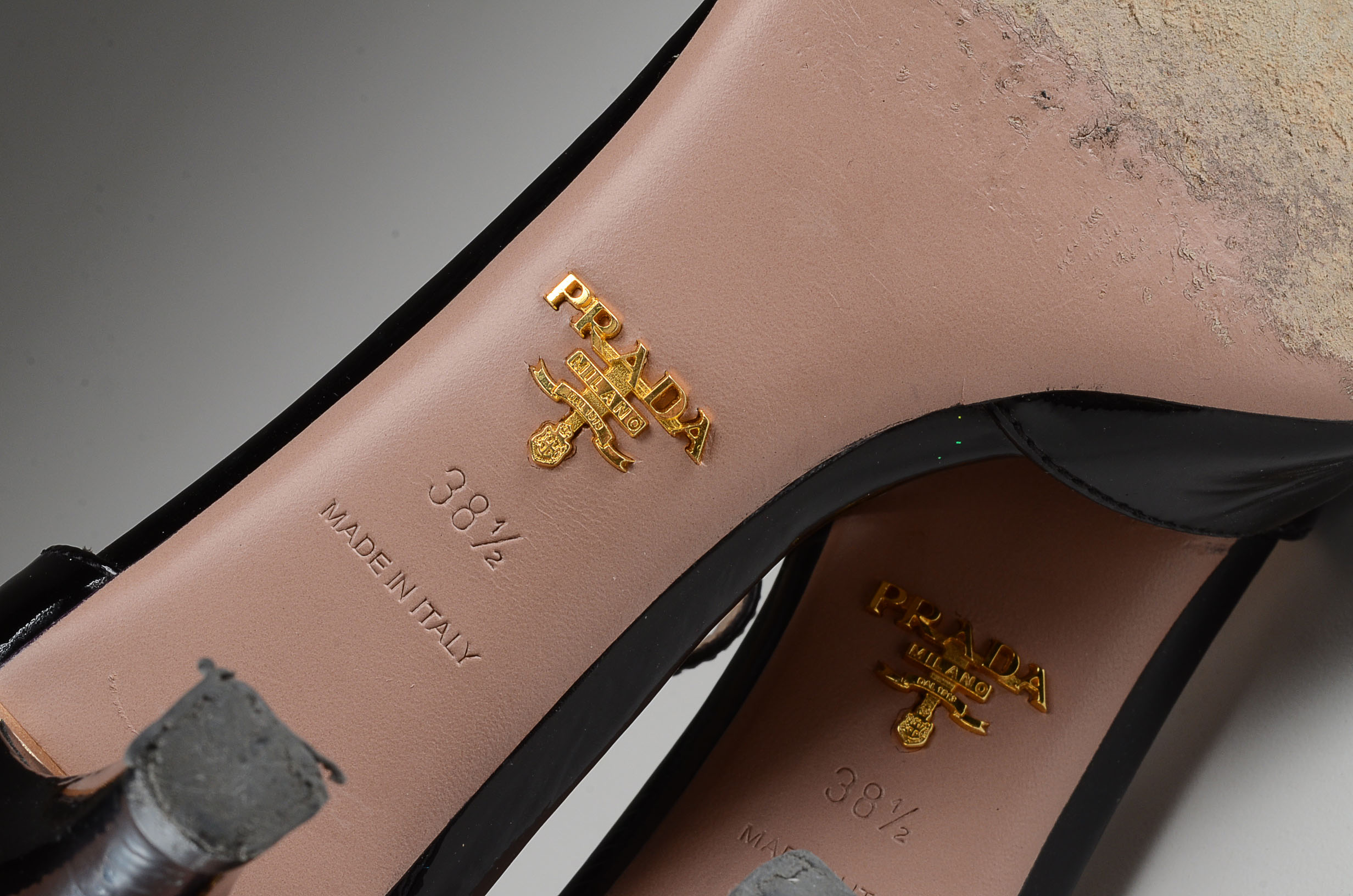 Prada Designer Open Toe Black Patent Leather Strappy Dress Sandals