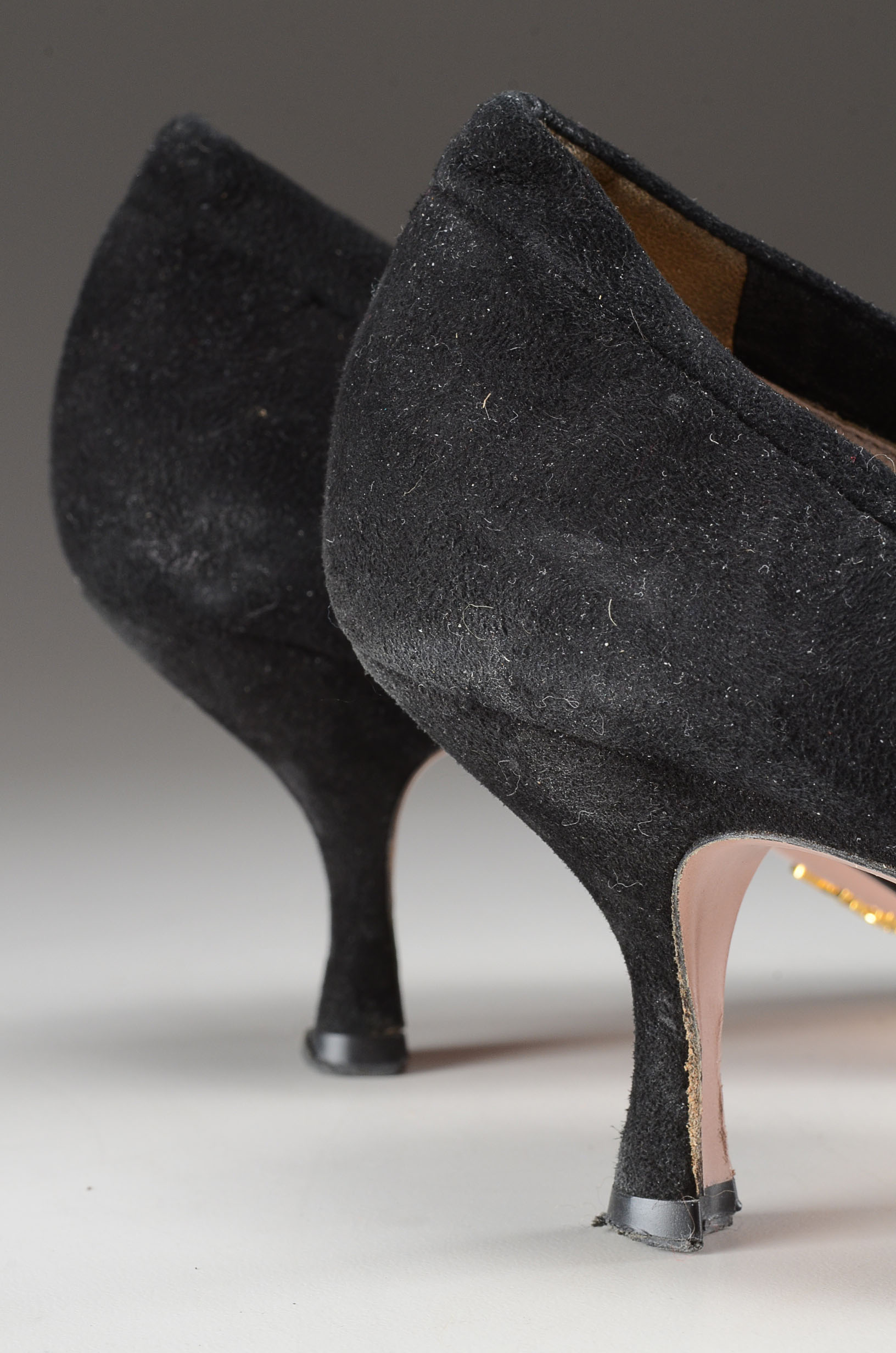 Pair of Prada Black Suede and Leather Kitten Heels with Bow