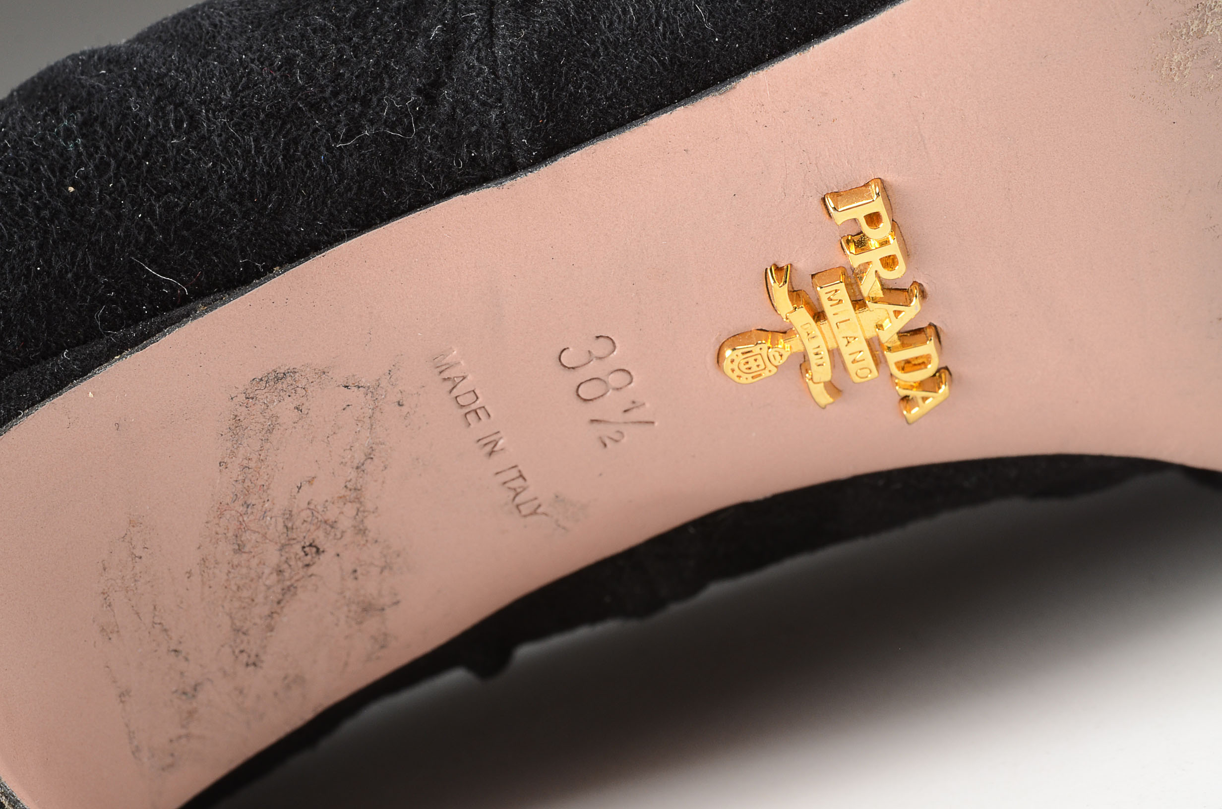 Pair of Prada Black Suede and Leather Kitten Heels with Bow