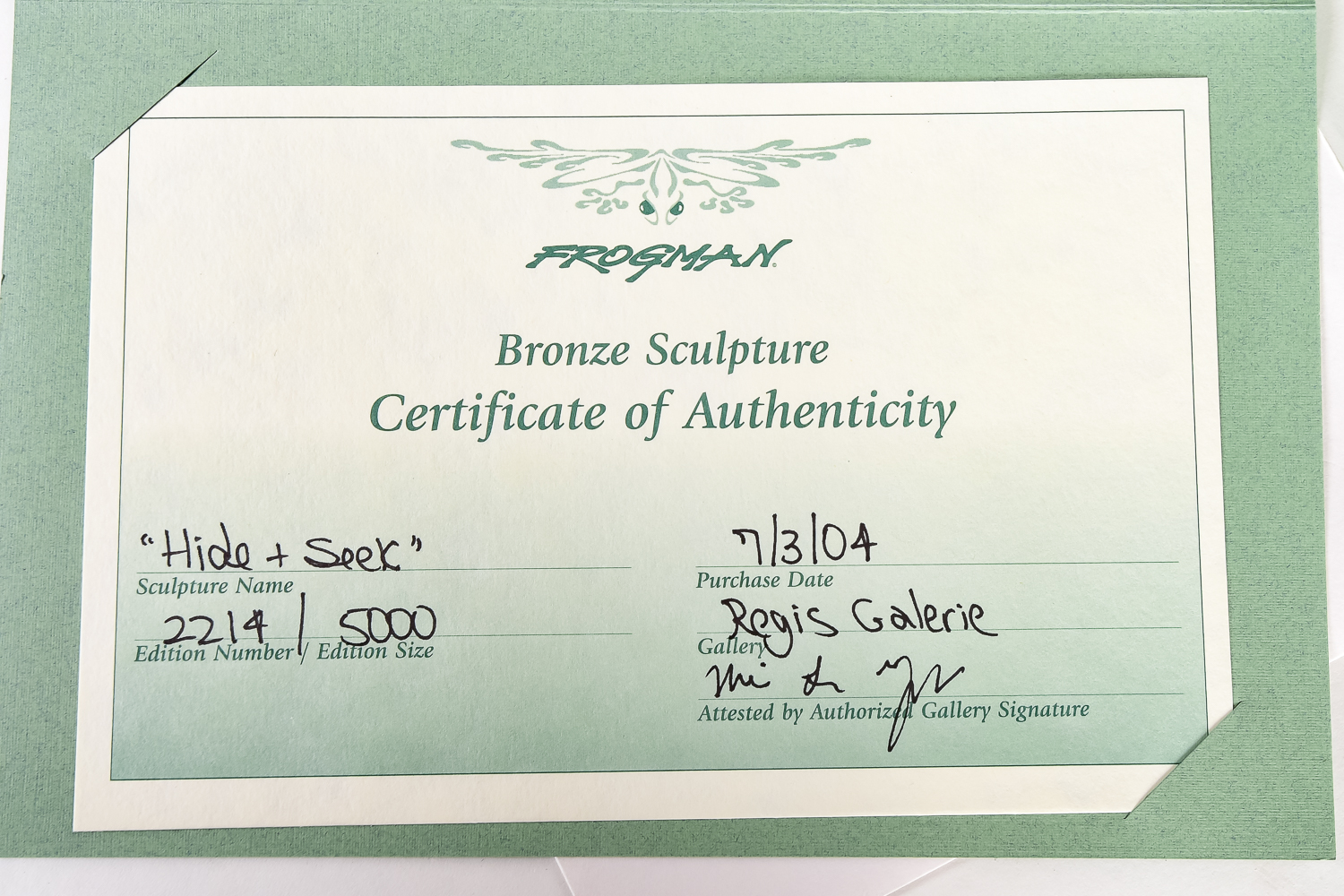 "Hide and Seek" Bronze Frog Sculpture by Tim Cotterill "Frogman" Limited Edition 2214/5000