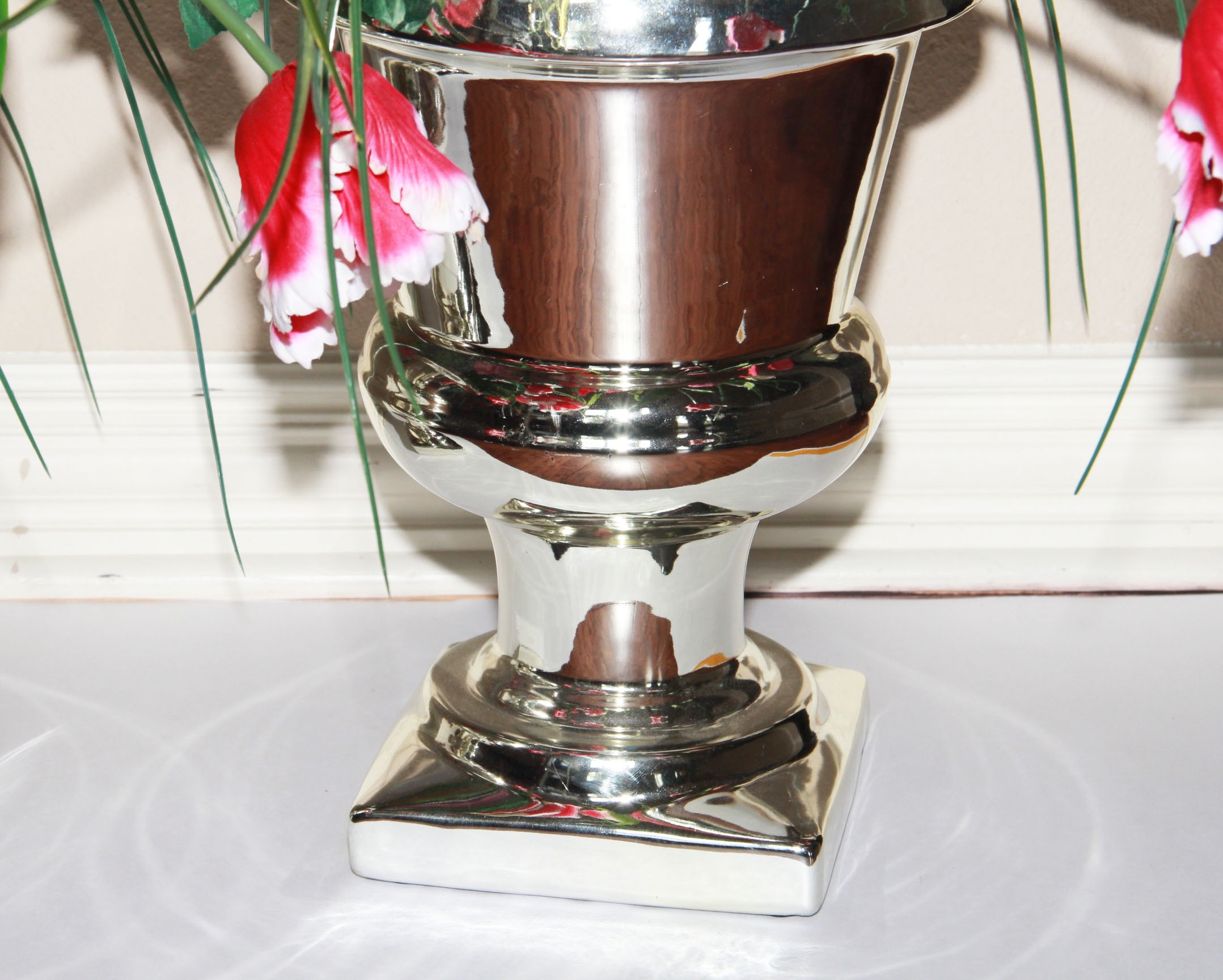 Pair of Decorative Faux Floral Decoration In Ceramic Vases