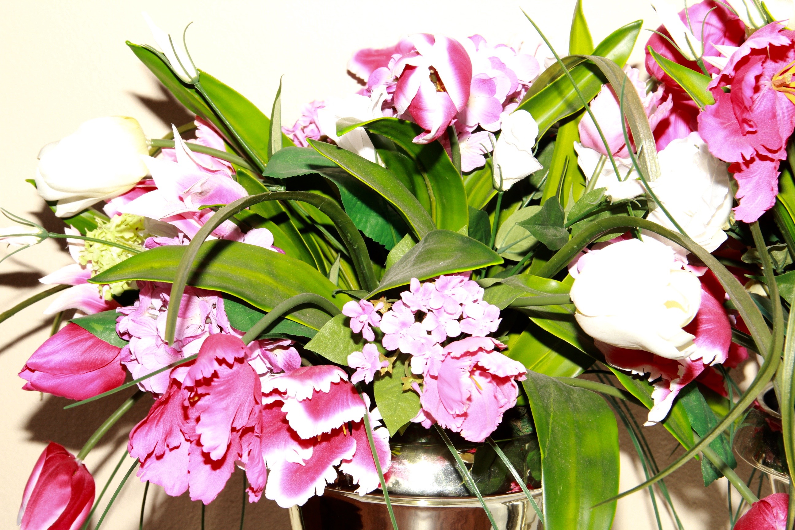 Pair of Decorative Faux Floral Decoration In Ceramic Vases