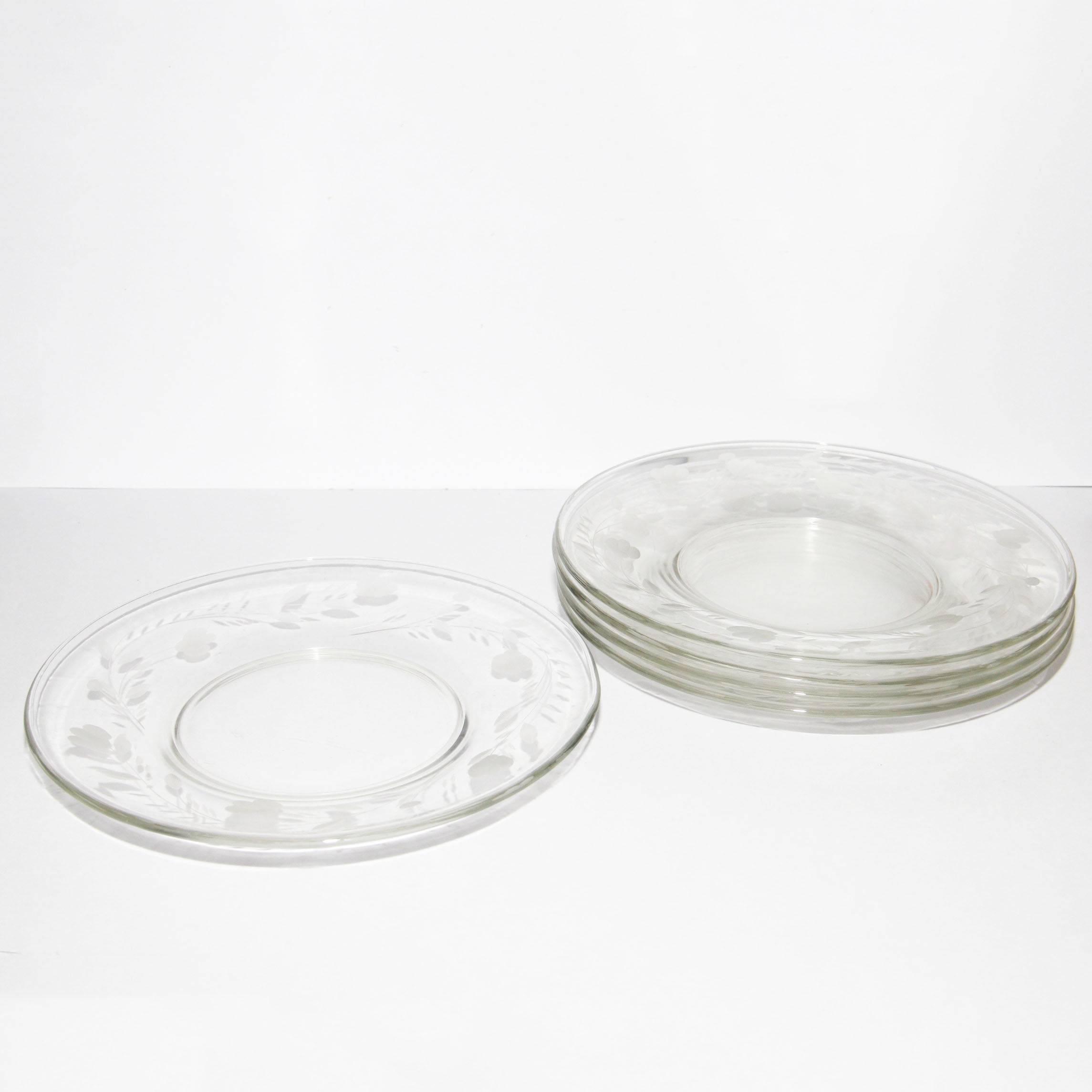 Set of Etched Glass Salad Plates