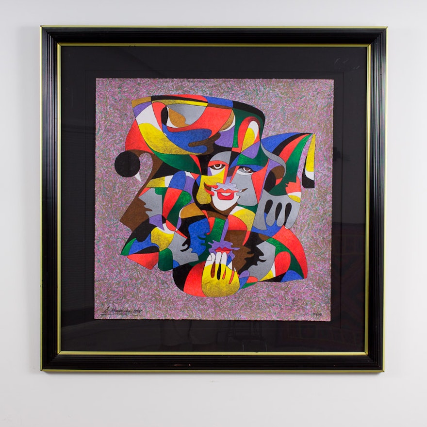 Signed "Clowns" Serigraph on Paper by Anatole Krasnyansky