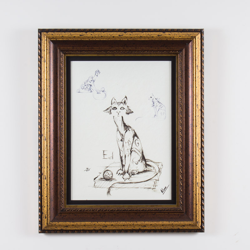 "Edison" Nanimals Cat Statue Concept Sketch Litho on Canvas by Nano Lopez