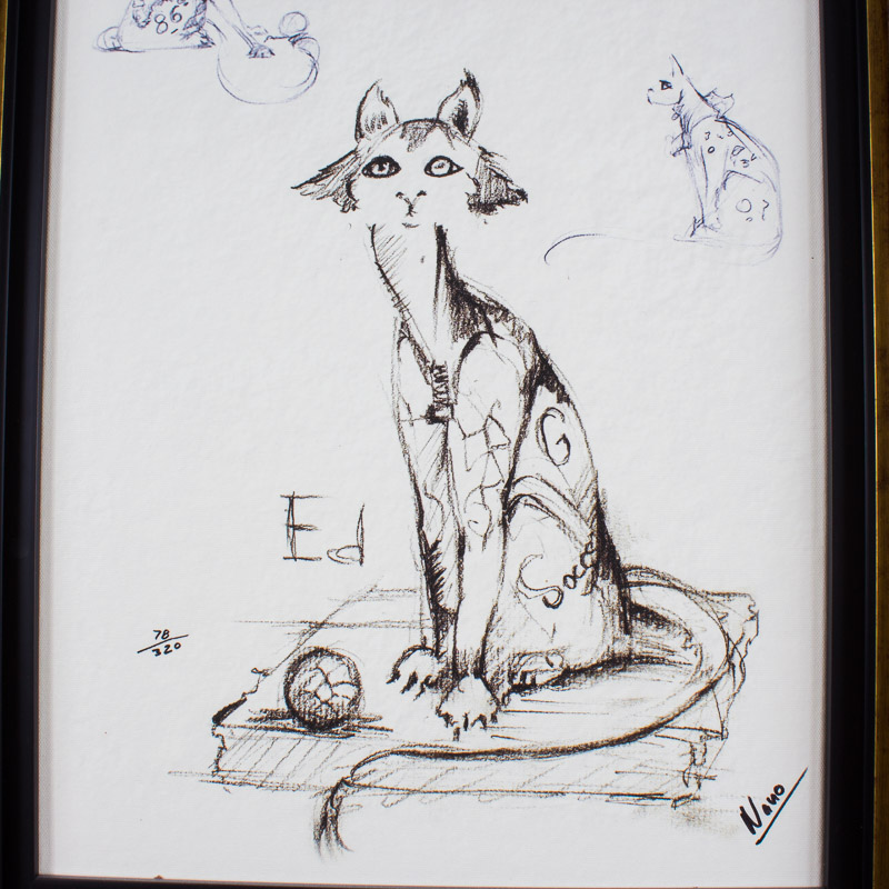 "Edison" Nanimals Cat Statue Concept Sketch Litho on Canvas by Nano Lopez