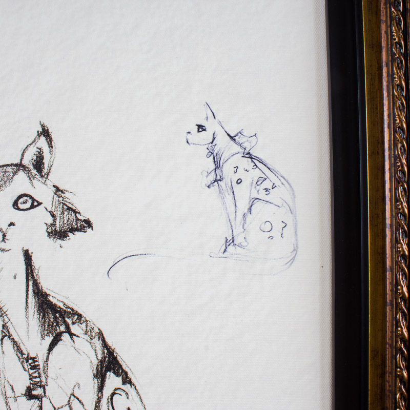 "Edison" Nanimals Cat Statue Concept Sketch Litho on Canvas by Nano Lopez